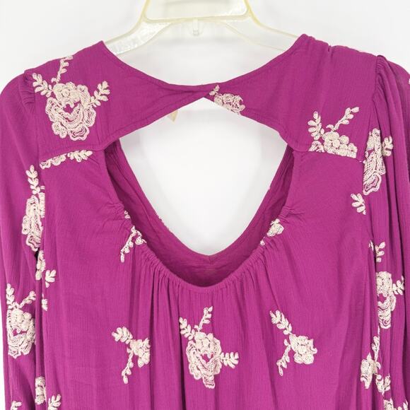 FREE PEOPLE Embroidered Austin Emma Boho Mini Dress Pink Sz L Boho Cowgirl Glam - Picture 13 of 15